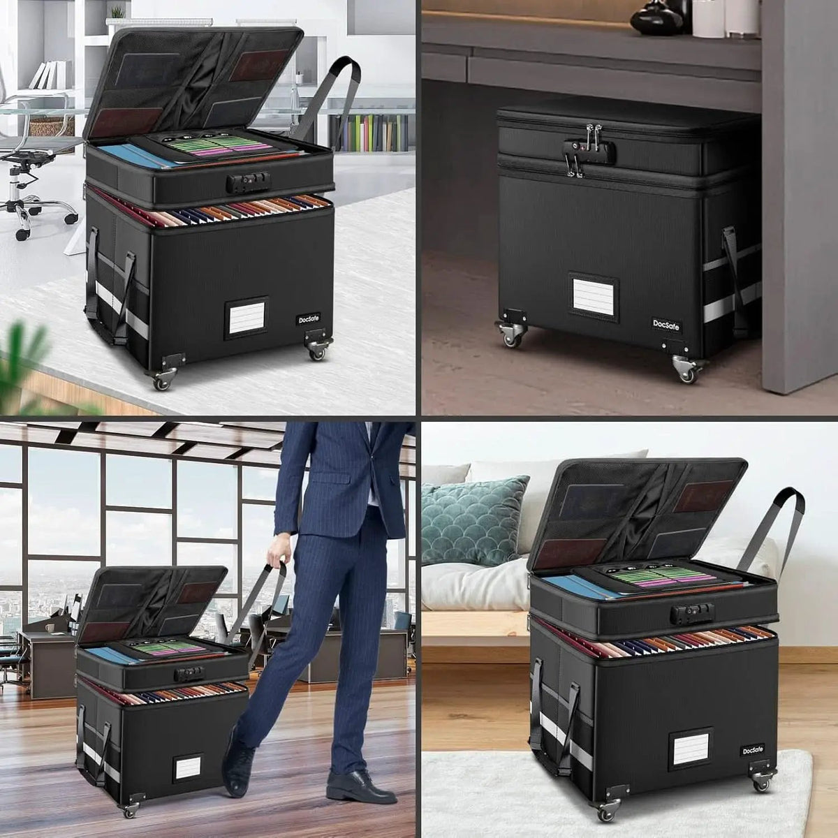 Fireproof File Box With Lock Wheels Rolling Portable from PriceLows™