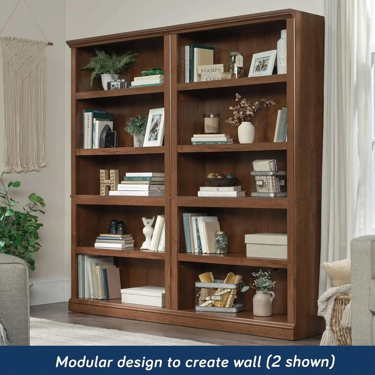 Five Shelf Bookcase In Oiled Oak Finish 35.28 Length 13.23 Width 69.76 Inches from PriceLows™