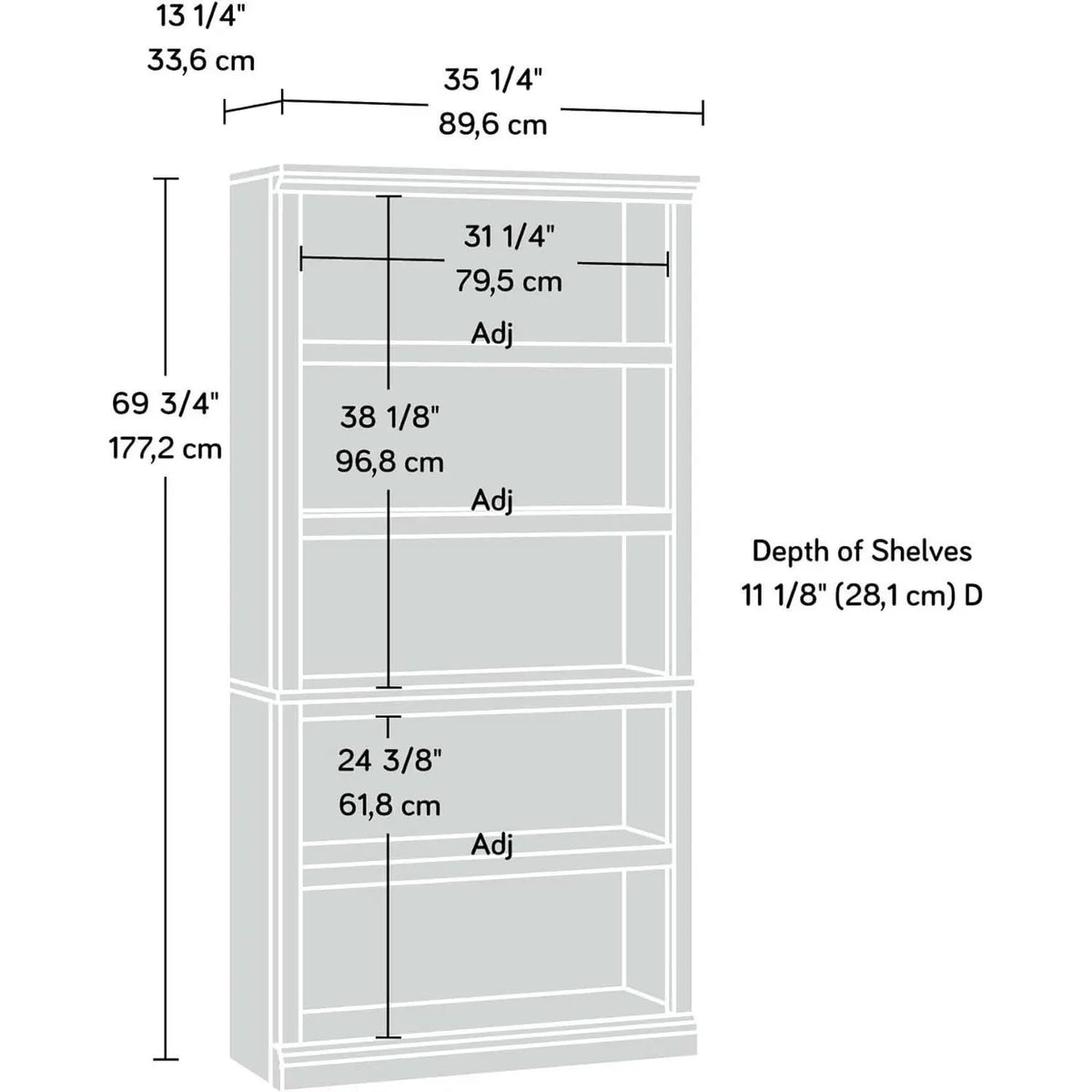 Five Shelf Bookcase In Select Cherry Finish With Adjustable Shelves from PriceLows™