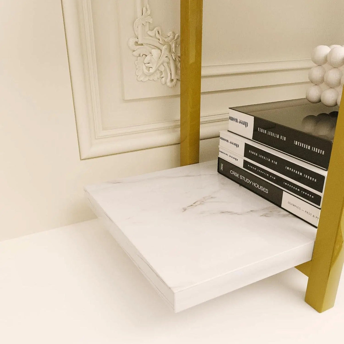 Five Tier Bookshelf Organizer White Faux Marble Metal Open Display from PriceLows™