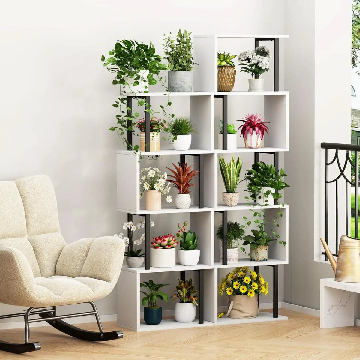Five Tier Bookshelf White Bookcase Living Room Furniture from PriceLows™