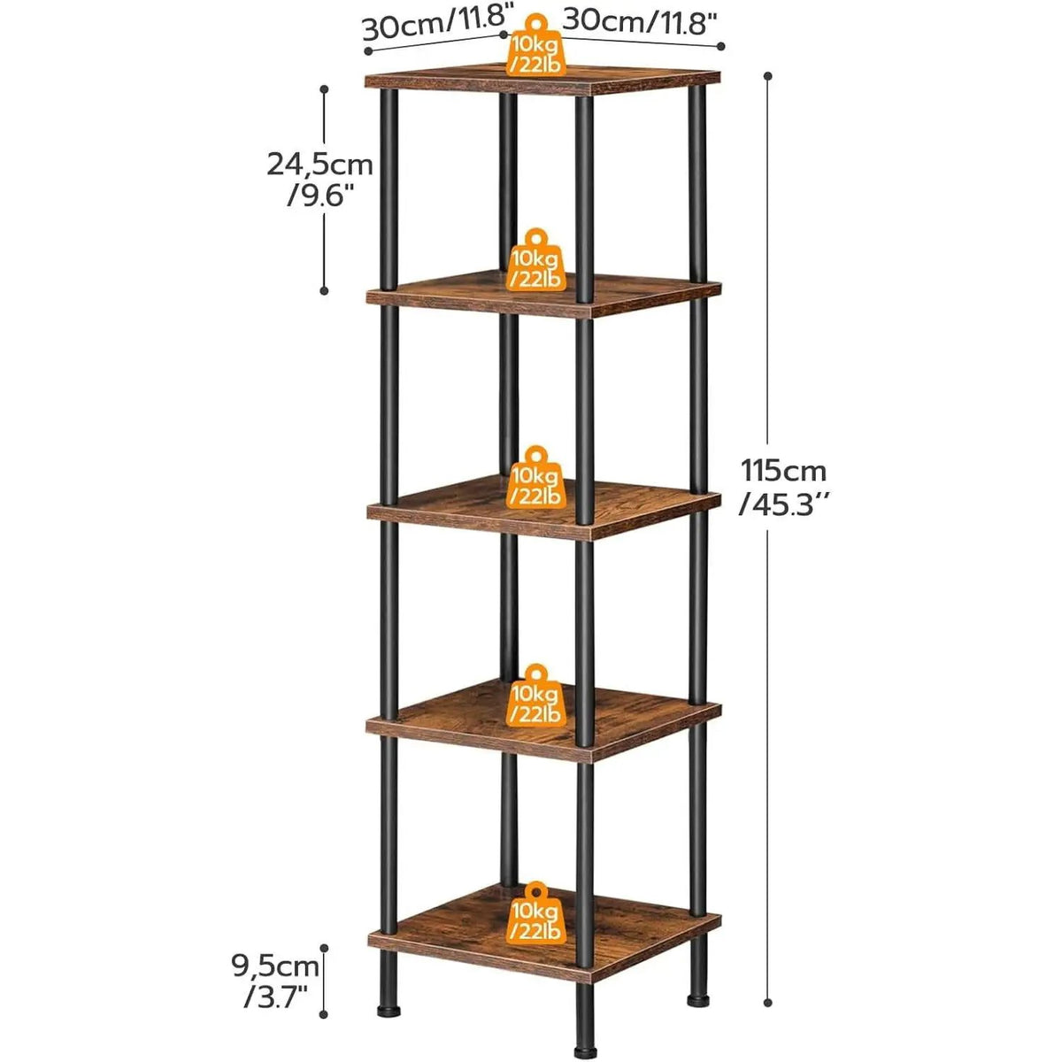 Five Tier Corner Shelf Stand Rustic Brown And Black Bookcase from PriceLows™
