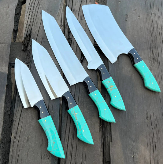 Fixed Blade Handmade D2 steel (5pcs) kitchen chef knives set | 5-Piece | Steel | Kitchen Knife