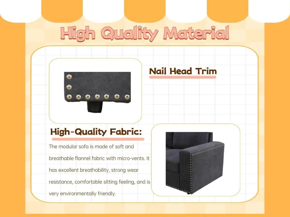 Flannel Modular Sectional Sofa With USB Ports Grey from PriceLows™