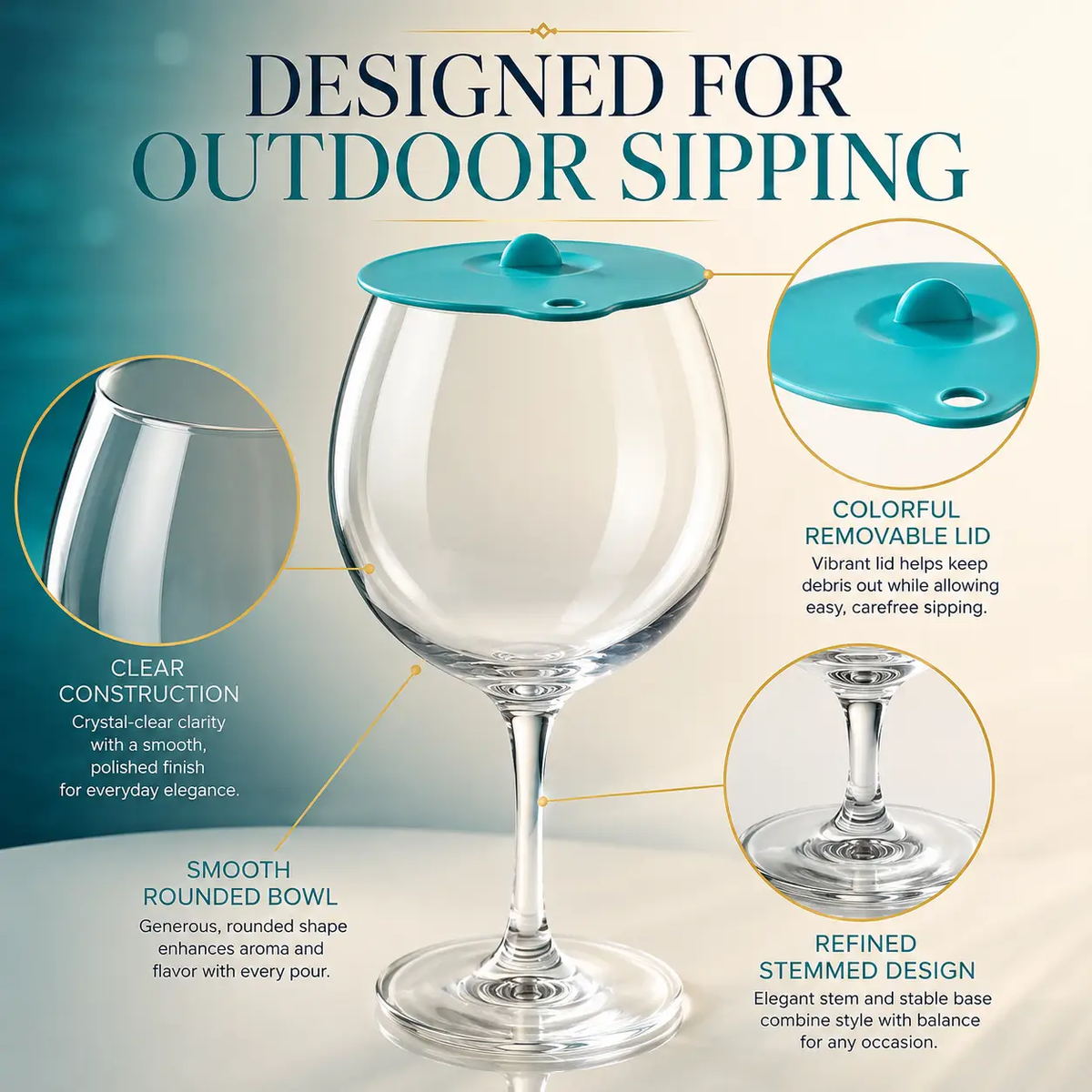 Floating Pool Wine Glasses With Lids Durable 21 Oz