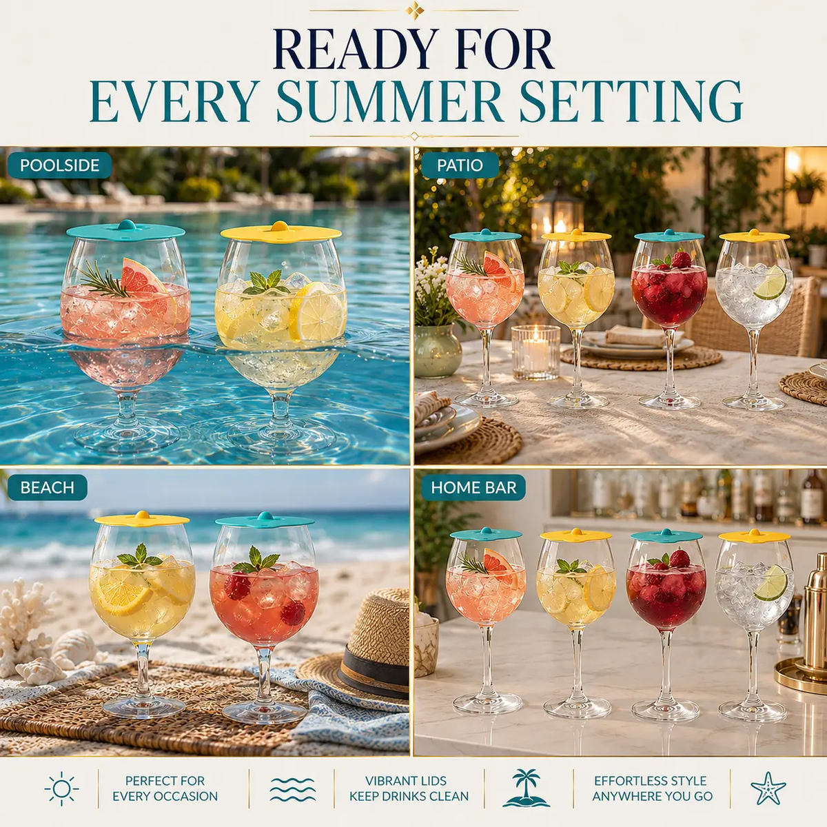 Floating Pool Wine Glasses With Lids Durable 21 Oz