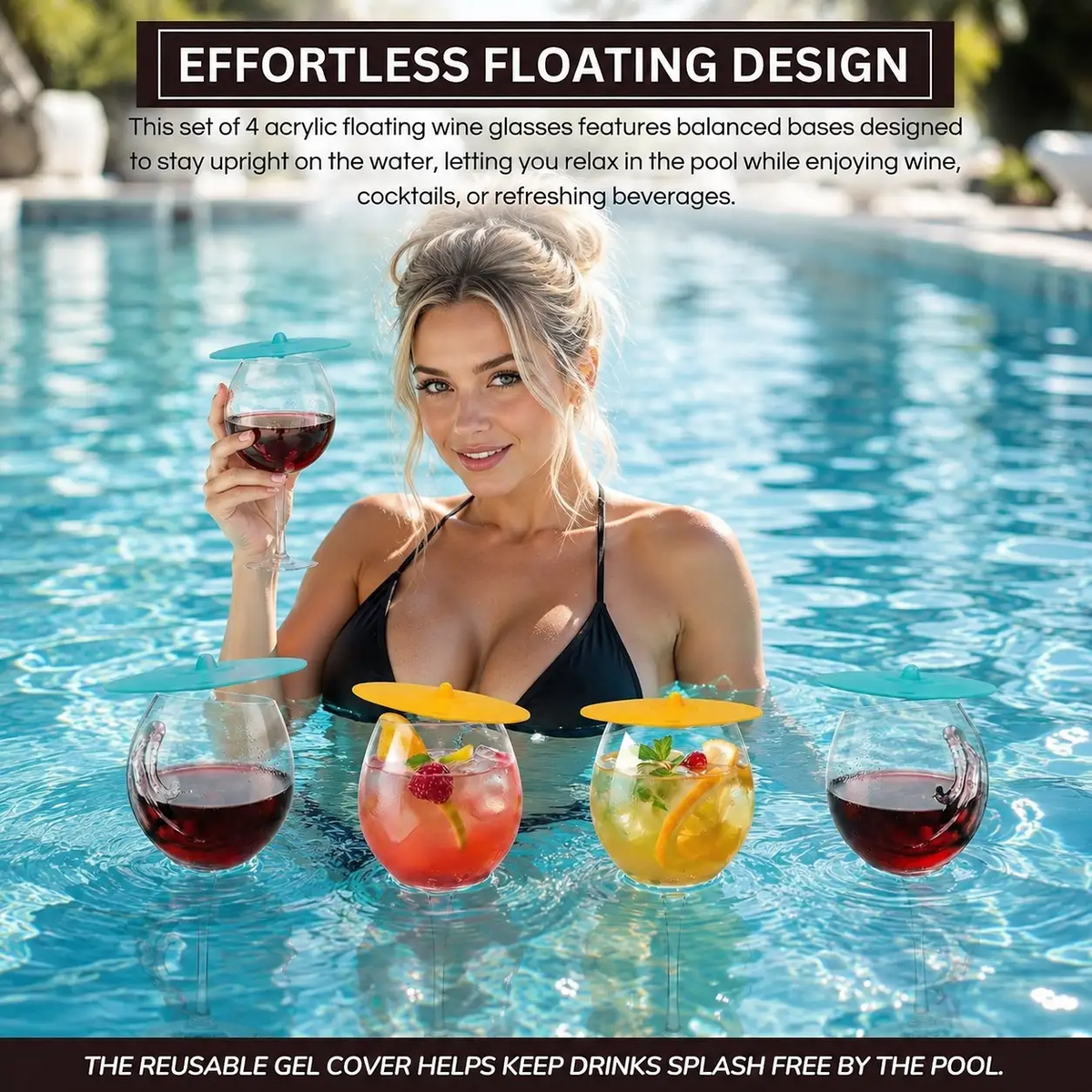 Floating Pool Wine Glasses With Lids Durable 21 Oz