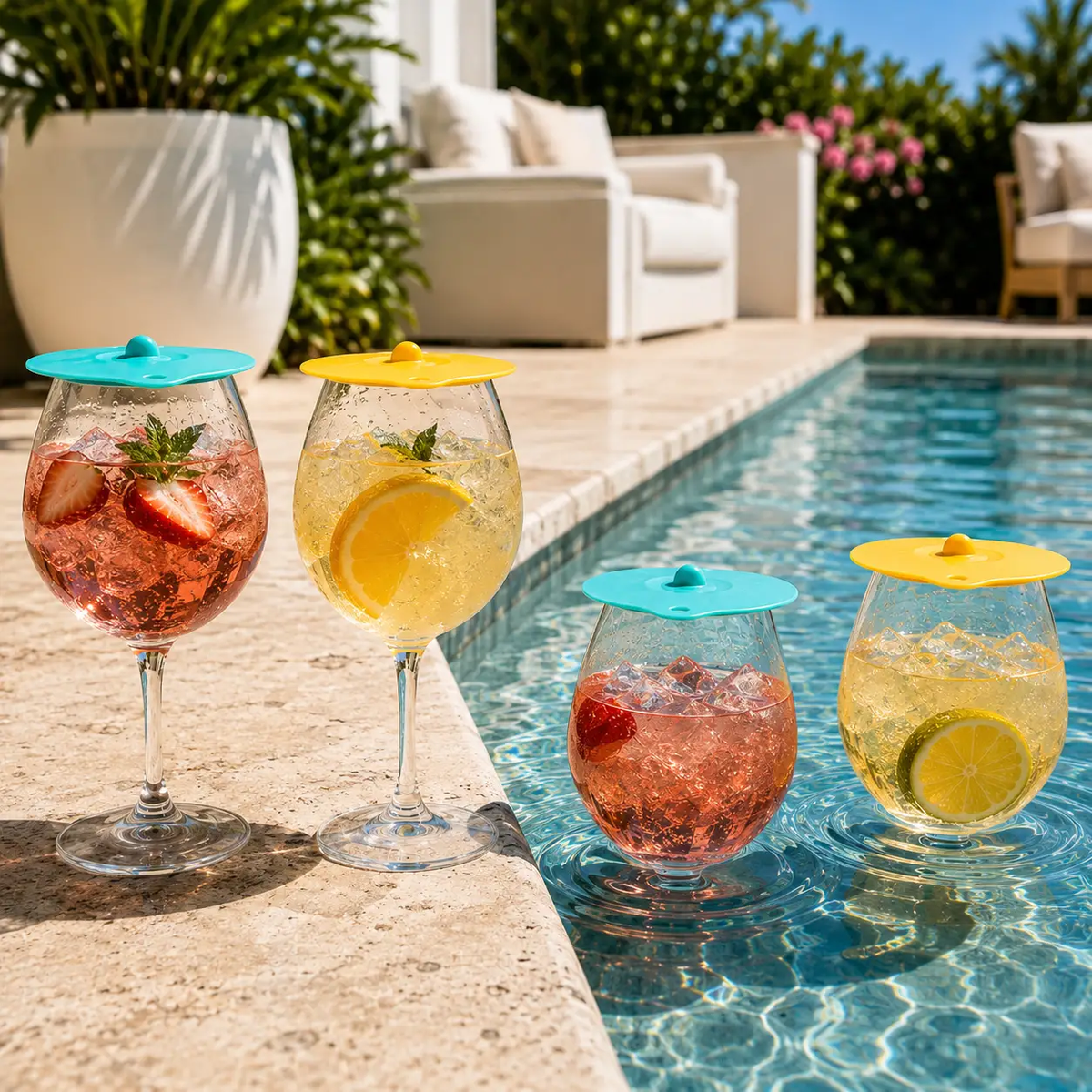 Floating Pool Wine Glasses With Lids Durable 21 Oz