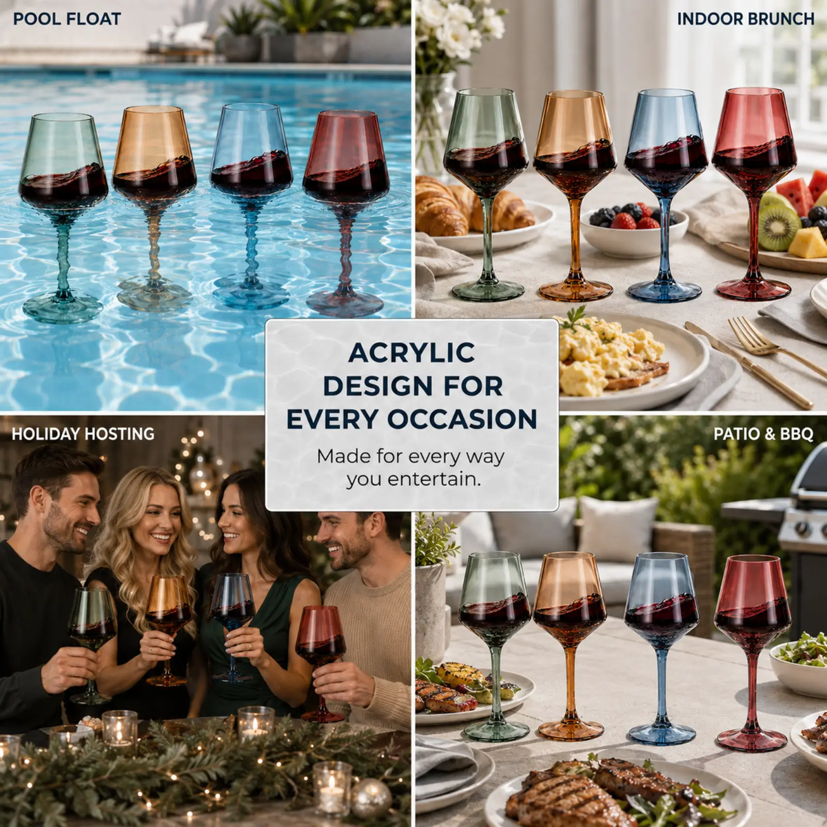 Floating Shatterproof Wine Glasses Set Of 4 Durable Acrylic