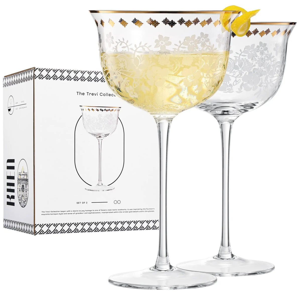 Trevi Champagne Coupe Cocktail Glassware | 14 oz | Set of 2 | Entertaining
