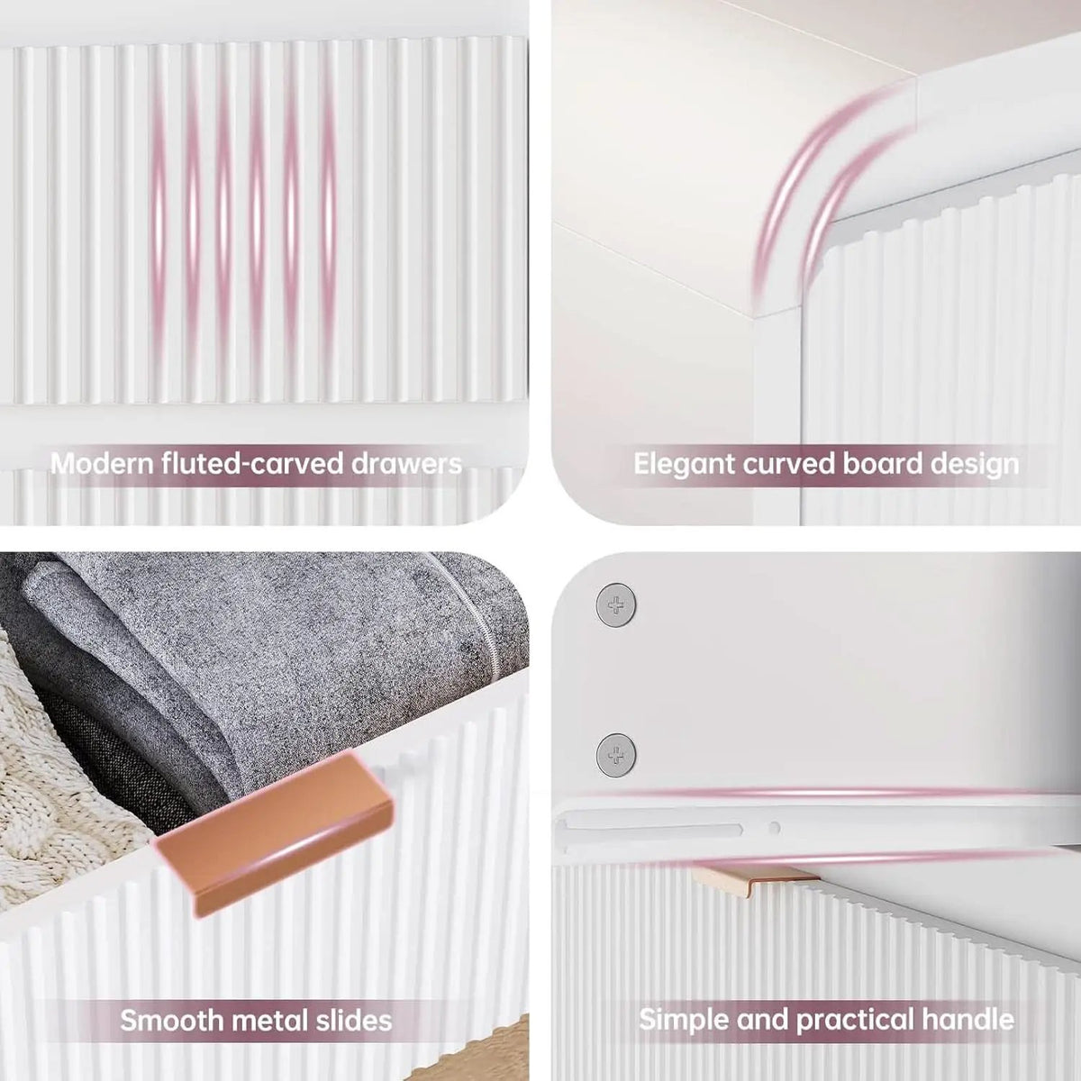 Fluted 6 Drawer Dresser 54 Inch White Solid Wood Storage from PriceLows™