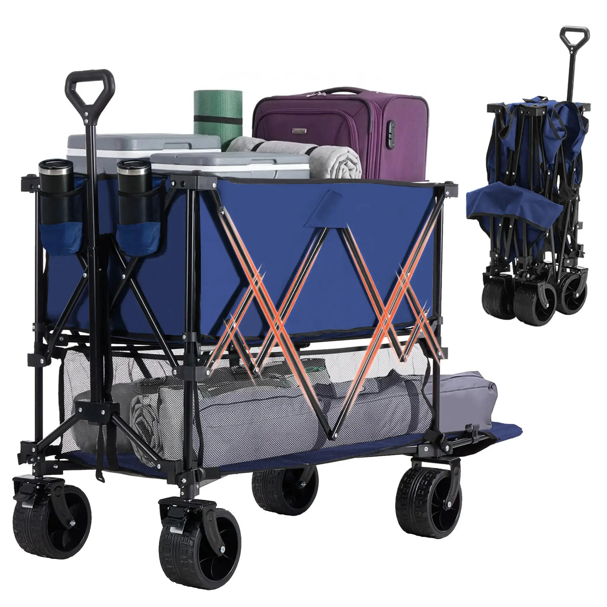 JHK Outdoor Double Decker Wagons Cart 440 lbs Large Capacity Collapsible Foldable Garden Beach Cart for Grocery Garden Camping from PriceLows™