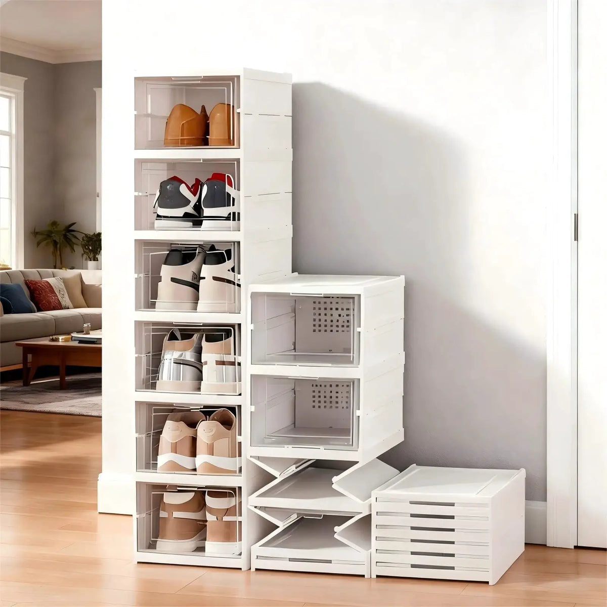 Foldable Clear Shoe Storage Organizer, Stackable Dustproof Thickened Sneaker, Shoe Box Rack Cabinet for Closet Dorm Apartment from PriceLows™