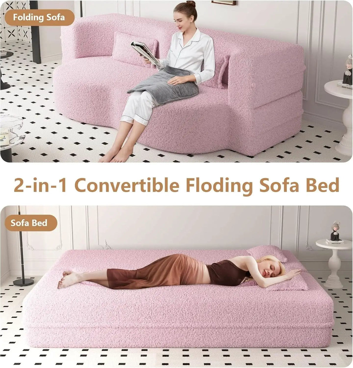 Powder Pink Ultra Comfort Contemporary Foldable Sleeper Sofa from PriceLows™