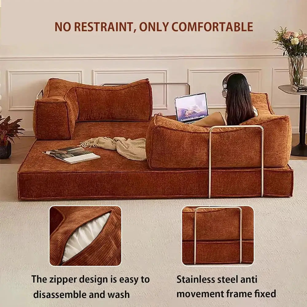 1.8m/2m/2.2m Foldable Compressible Vacuum Sofa Bed with Stainless Steel Frame Armrests Home Floor Mattress Couch For Living Room Bedroom Crumpled Woven Fabric from PriceLows™