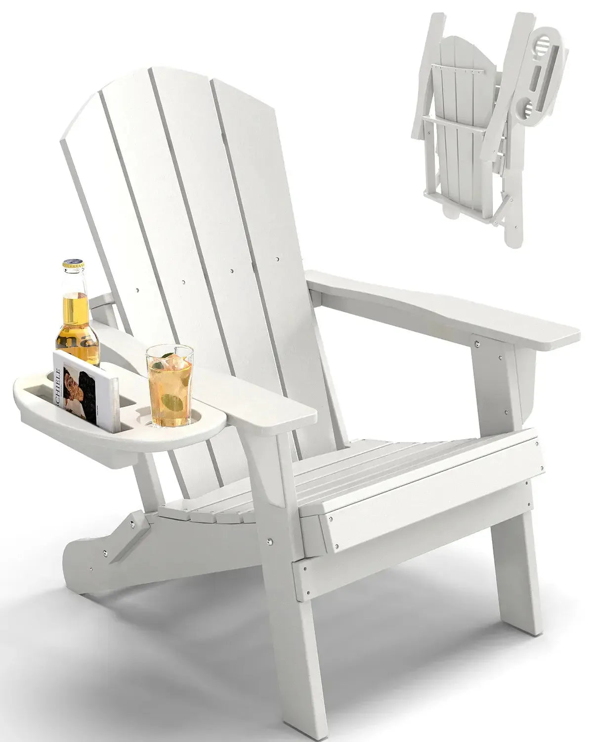 FOOWIN 1/2pcs Folding Adirondack Chair Weather Resistant HDPE Plastic Cup Holder Outdoor Patio Garden Fire Pit Deck Lawn from PriceLows™