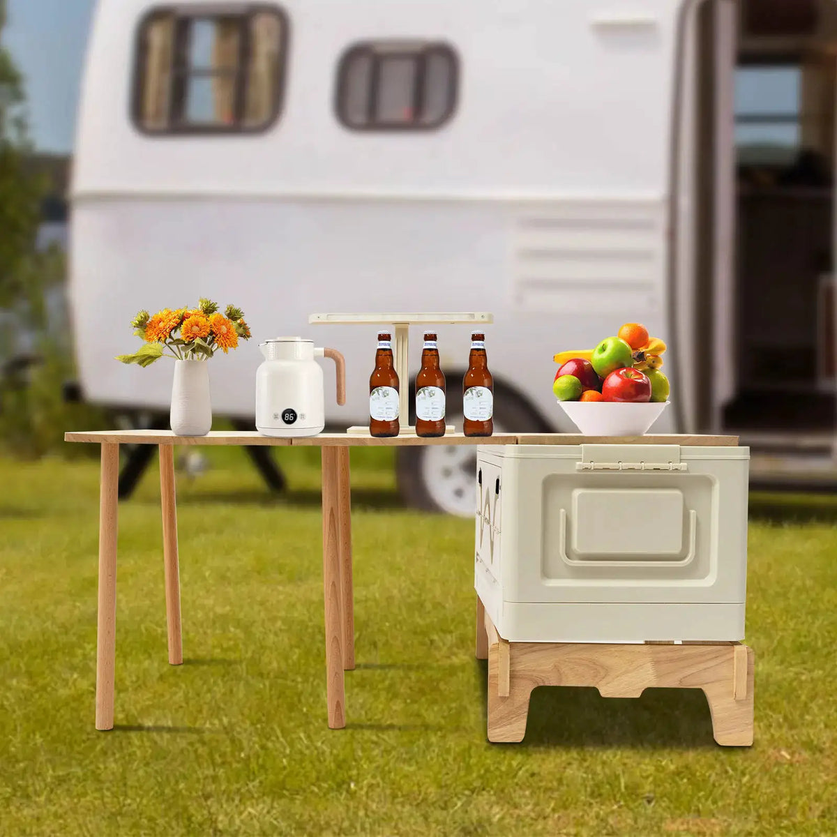 Folding Camping Table with Storage Space, Small Portable Foldable Compartment Table Suitable for Indoor, Outdoor, Barbecue from PriceLows™