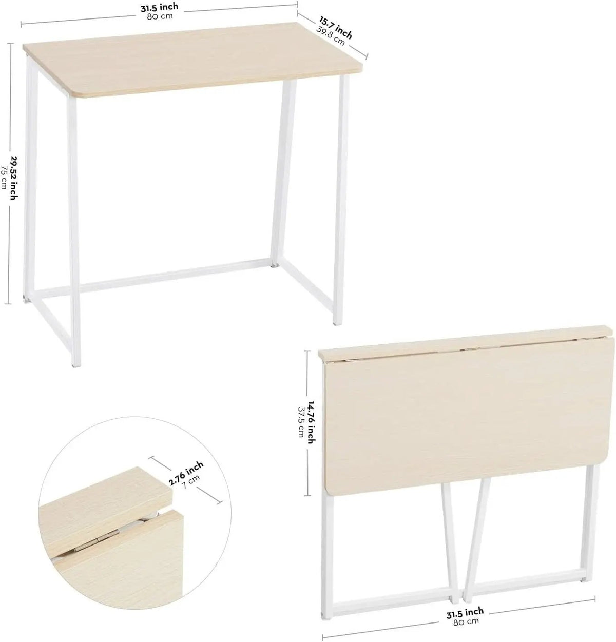 Folding Desk 31.5 Inch Oak Wood Small Space Computer Table from PriceLows™