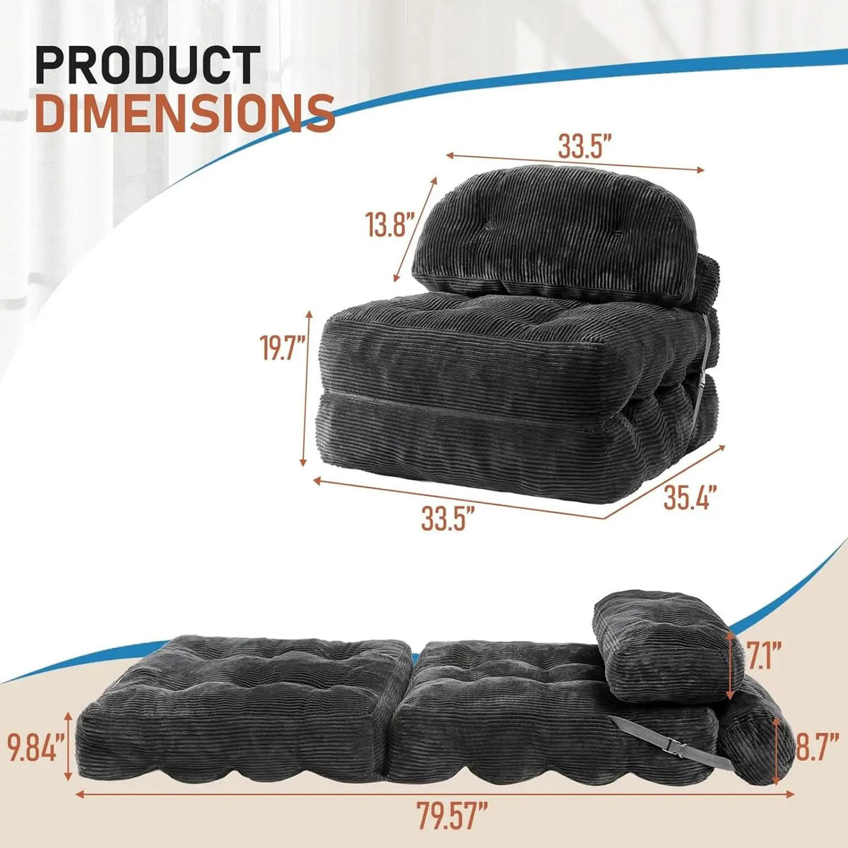 Dark Gray Folding Sofa Bed With Ergonomic Back Support from PriceLows™