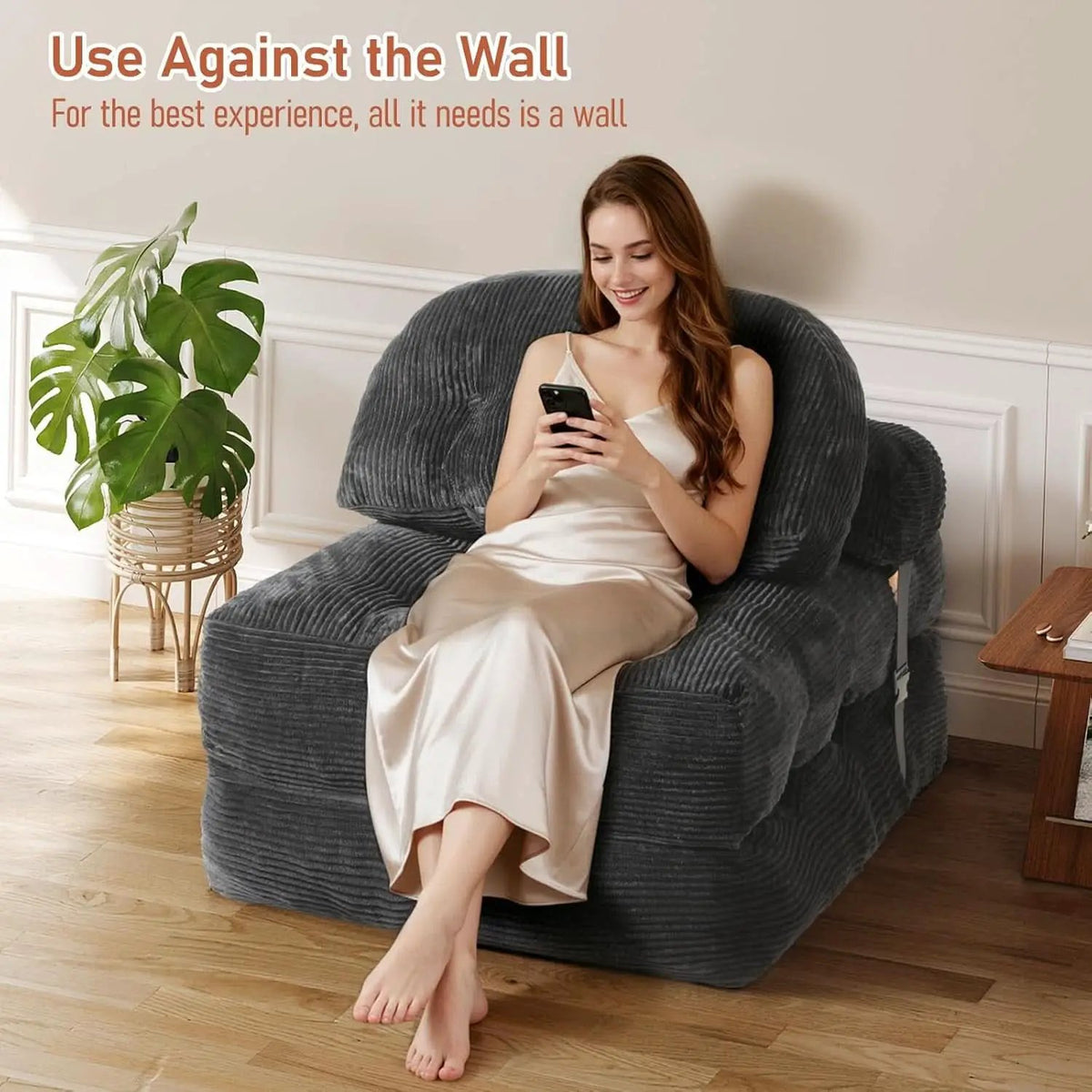 Dark Gray Folding Sofa Bed With Ergonomic Back Support from PriceLows™
