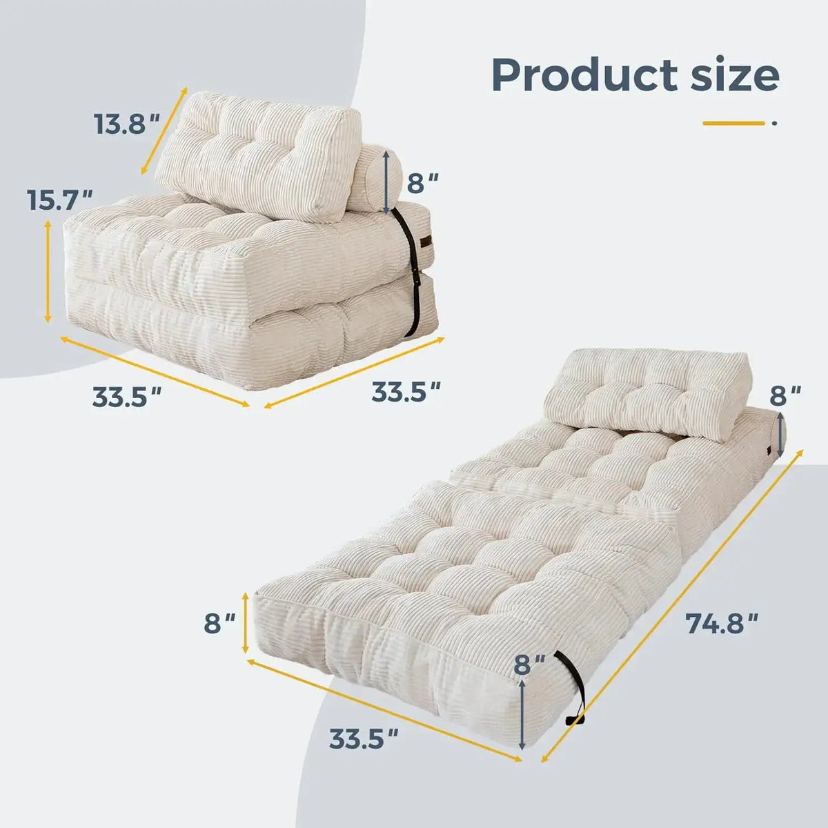 Folding Sofa Bed, Convertible Sleeper Chair with Pillow Foldable Matress, Portable Fold Out Chair Bed Comfy Floor Sofa Lounge from PriceLows™
