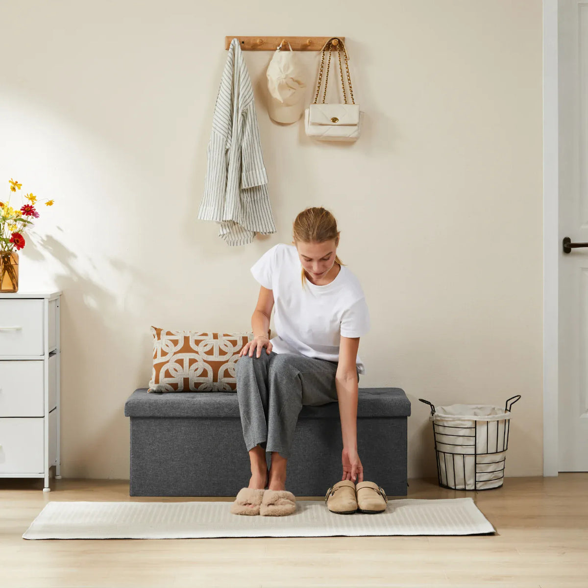 JHK Folding Storage Ottoman Bench Living Room Hidden Storage Footstool Toy Box Bedroom Strong Load-bearing Capacity Stool from PriceLows™