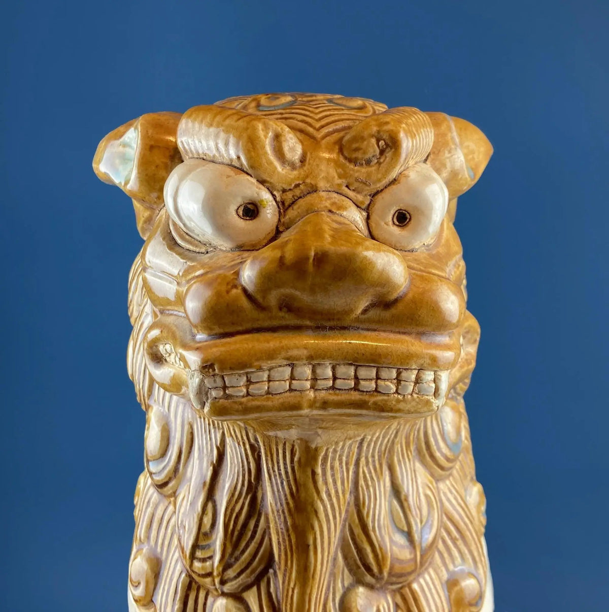 Foo Dog Statue | 20 Inch Tall | Glazed Gold Beige | Large Size