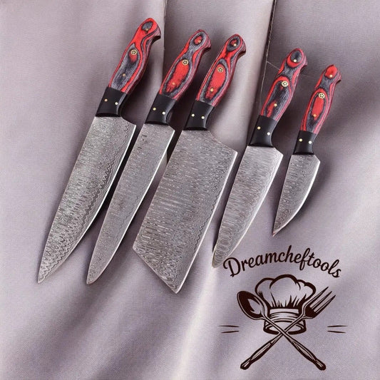 Forged Kitchen Knives 13” Handmade Damascus Steel Chef Knife with Pakkawood Handle | 8 Inch | Damascus Steel | Kitchen Knives Set