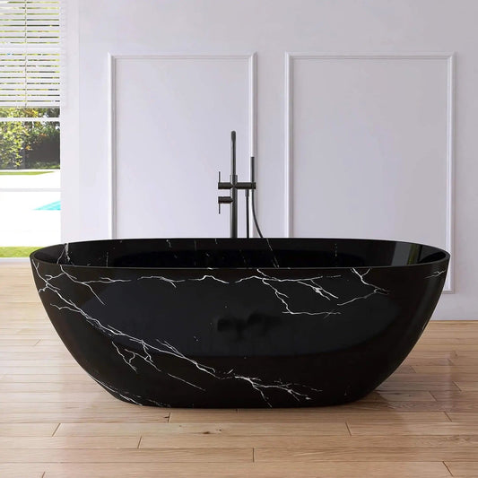 Freestanding Modern Marble-Design Solid Surface Soaking Tub With Overflow | Marble | Bathtub | Bathroom