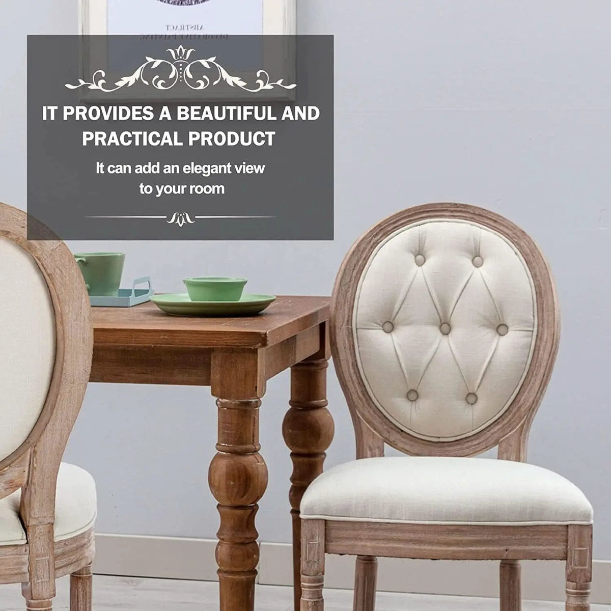 French Country Dining Chairs Oak Finish Button Back from PriceLows™