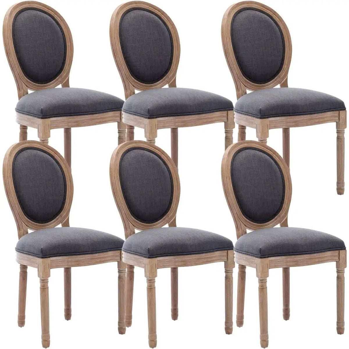 French Country Oak Upholstered Dining Chairs Set Of 6 from PriceLows™