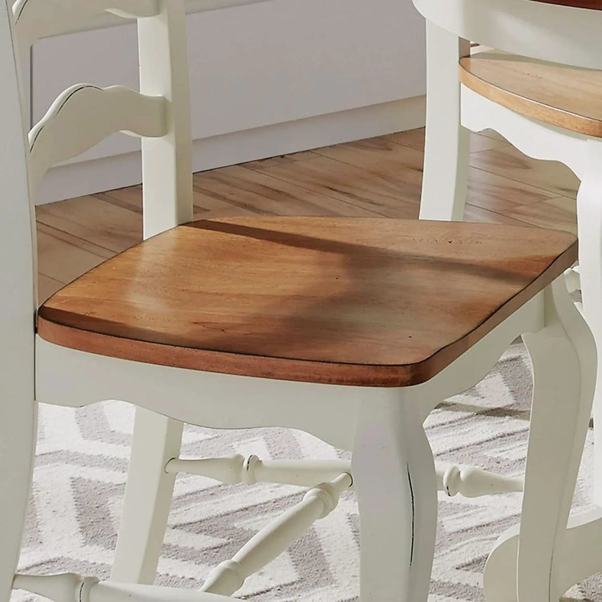French Countryside Oak And White Pair Of Dining Chairs With Distressed Finish from PriceLows™
