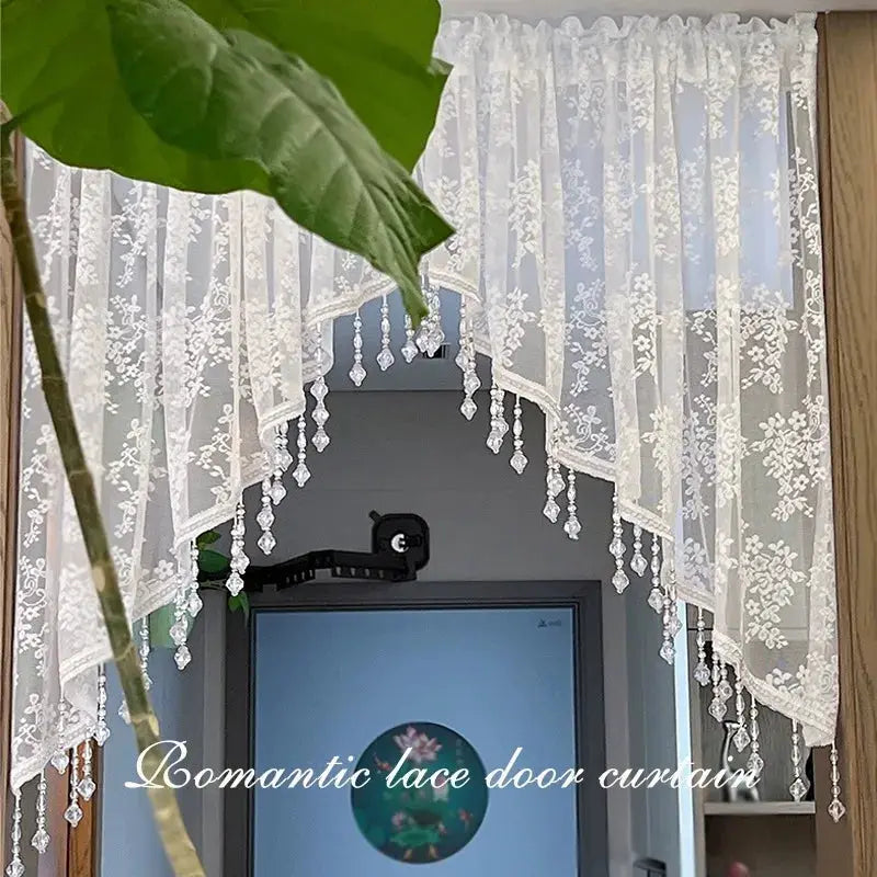 French Half Curtains | Beaded Lace Trim | PriceLows™