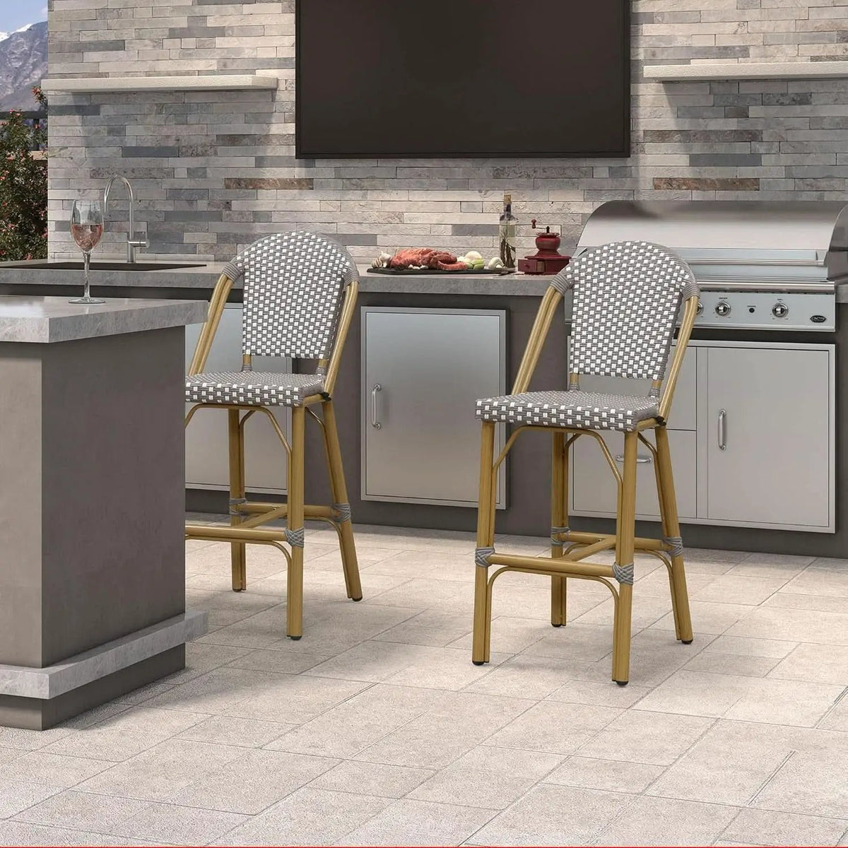 French Style Rattan Bar Stools Set for Outdoor Spaces from PriceLows™