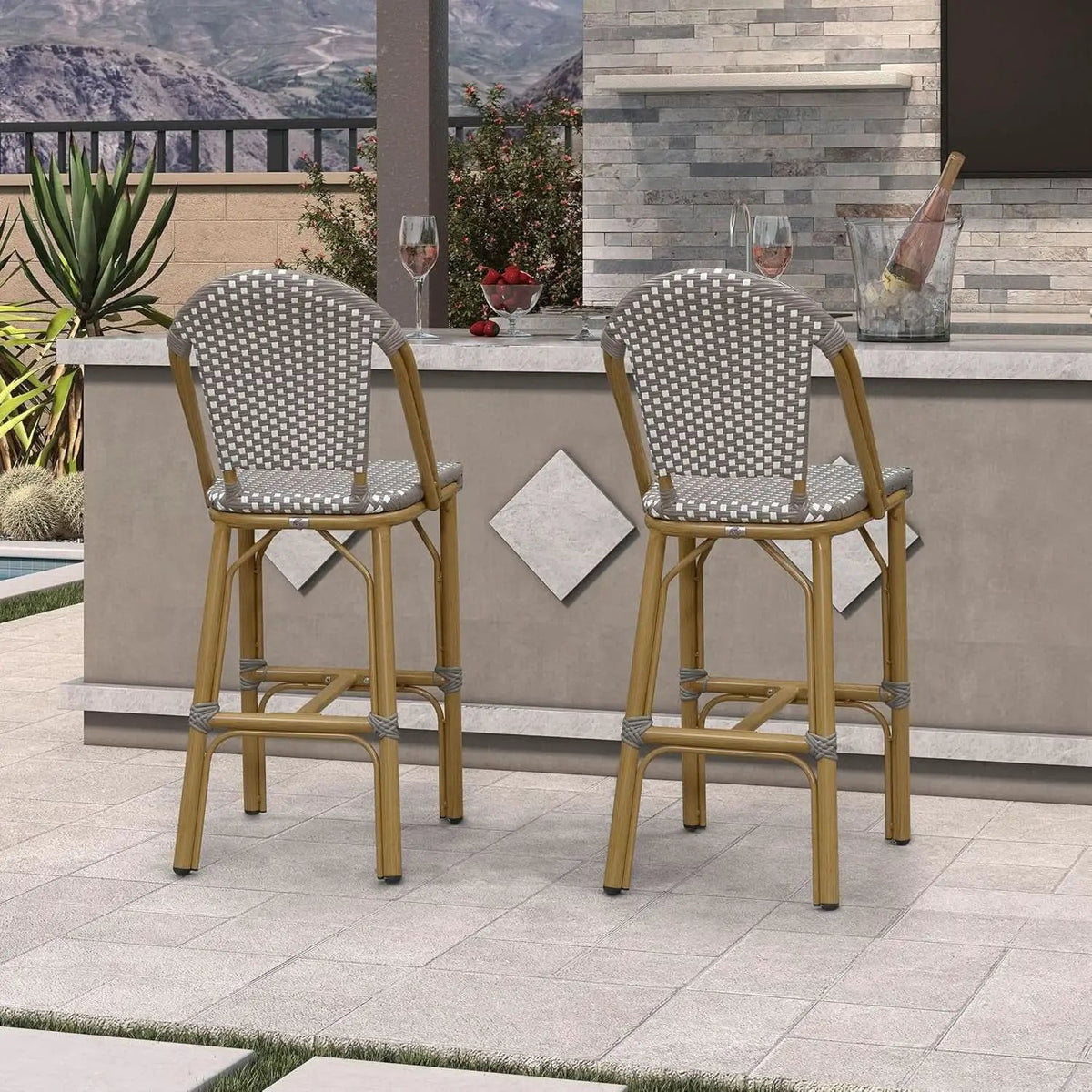 French Style Rattan Bar Stools Set for Outdoor Spaces from PriceLows™