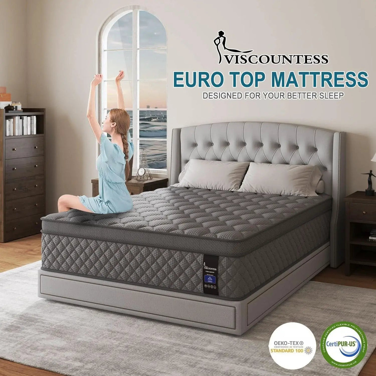 Full Gray 14Inch Premium Medium Firm Hybrid Mattress from PriceLows™