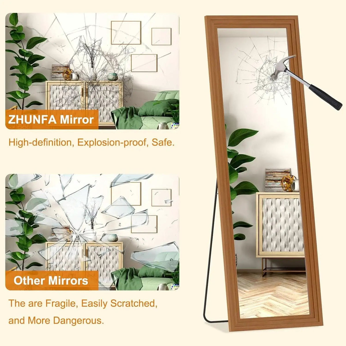 Full Length Mirror 71x32 Walnut Wood Frame Wall Mounted from PriceLows™