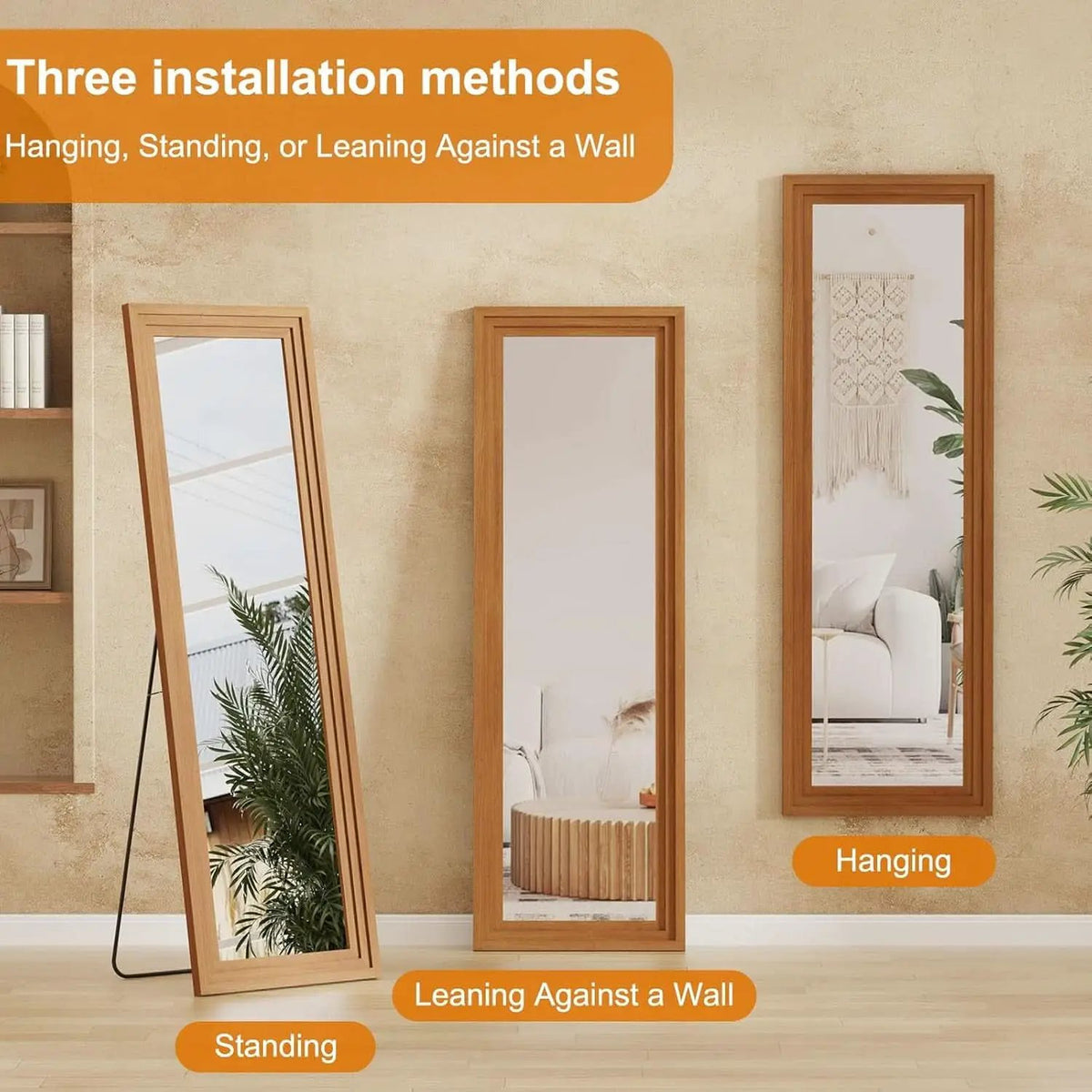Full Length Mirror 71x32 Walnut Wood Frame Wall Mounted from PriceLows™