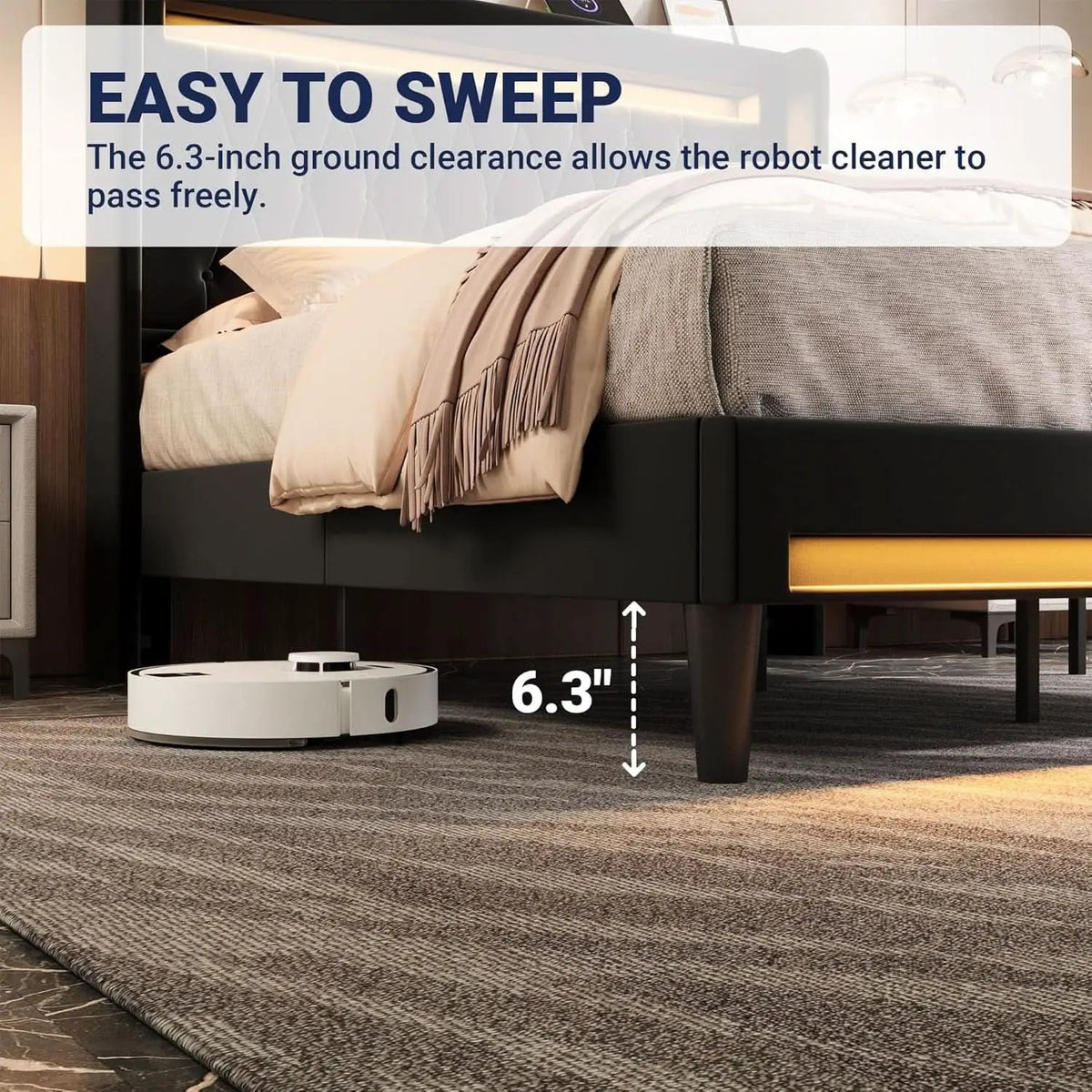 Full Size Bed Frame LED Lighting And USB Charging Black from PriceLows™