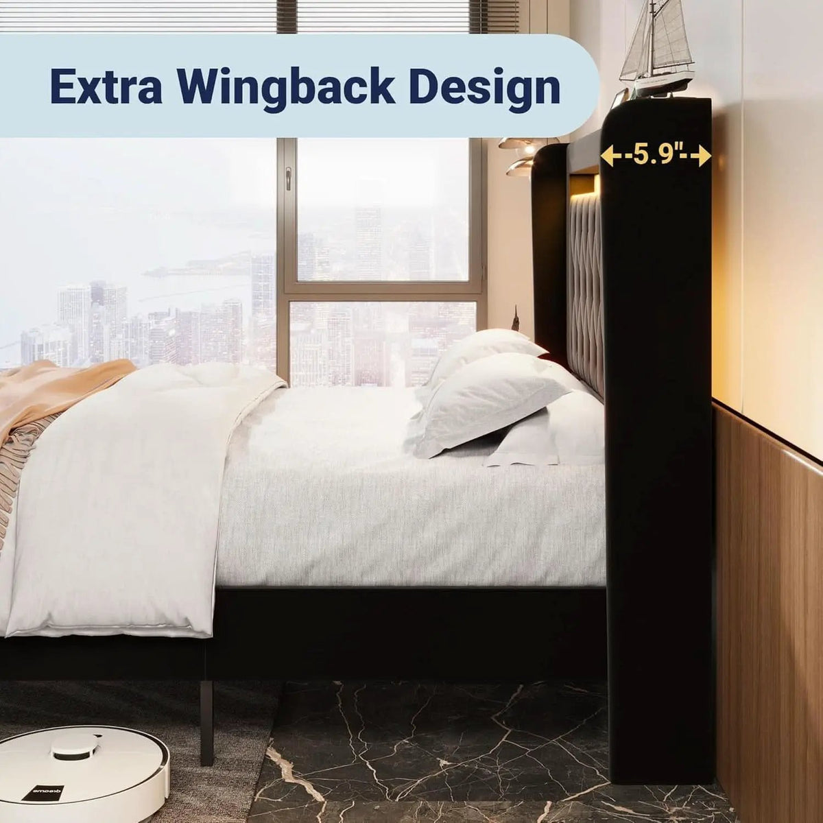 Full Size Bed Frame LED Lighting And USB Charging Black from PriceLows™