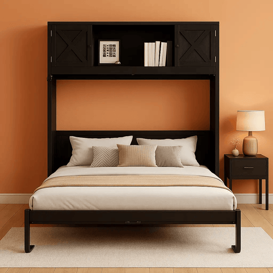 Full Size Murphy Cabinet Bed With Storage Shelf Black from PriceLows™