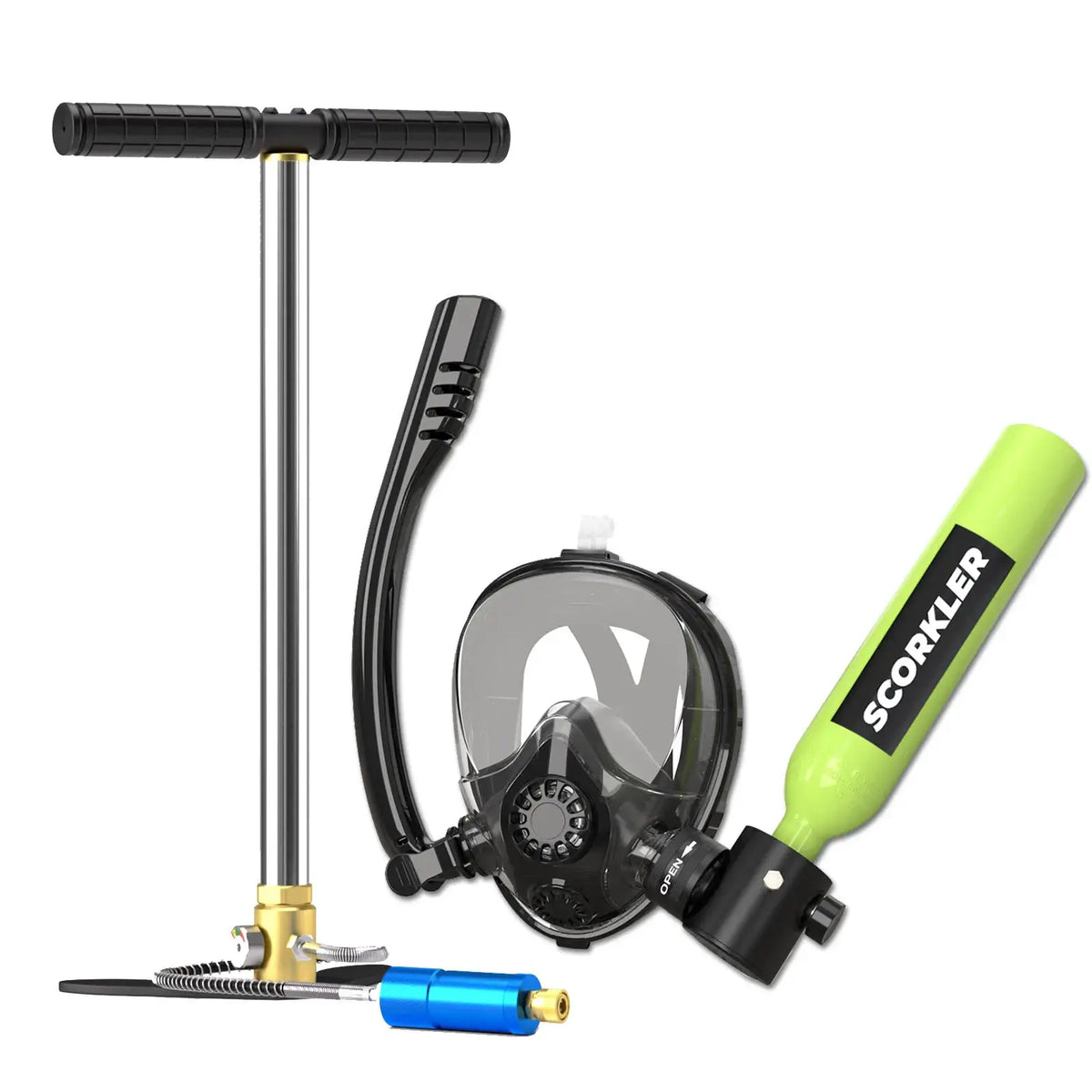 SCORKLER 0.5L Mini Scuba Diving Tank with Snorkeling Full Face Mask And Hand Pump Diving Cylinder Dive Equipment for Adults from PriceLows™