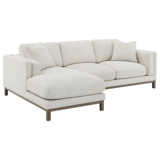 Geneva Boucle Upholstered Sectional Chaise Sofa Sand | 104 x 66.5 x 36.5 in | Solid Wood & Boucle | Living Room