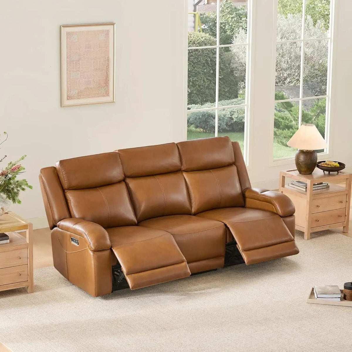 Genuine Leather Power Recliner Sofa 3 Seater USB Ports from PriceLows™