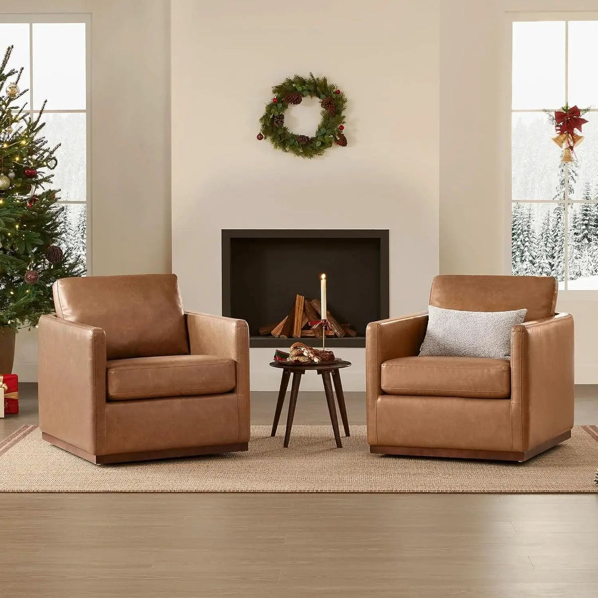 Genuine Leather Swivel Accent Chair Fully Assembled from PriceLows™