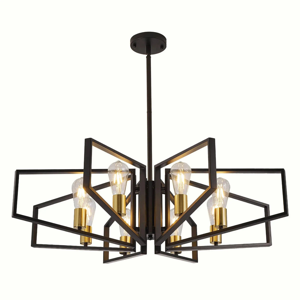 Modern 8-Light Geometric Chandelier Adjustable Height Metal Pendant Light with Black Frame & Golden Accents Ceiling Light Decor from PriceLows™