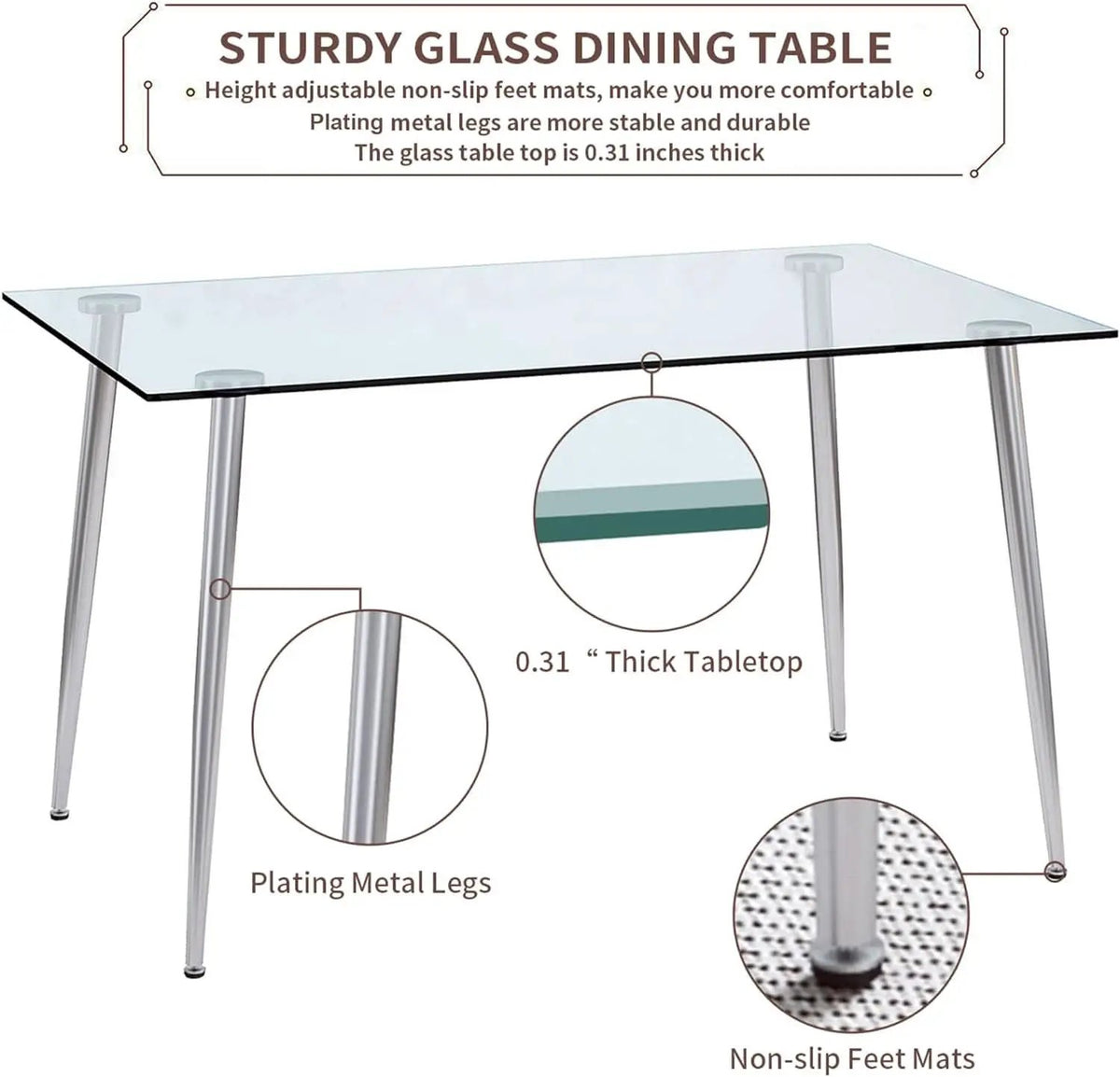 Glass Dining Table For 4 51 Inch Clear Top For Home from PriceLows™
