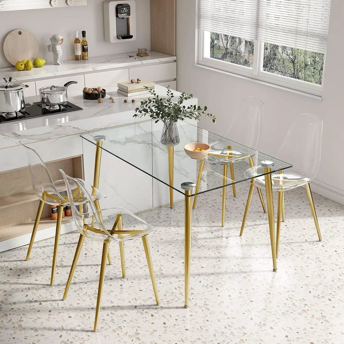 Glass Dining Table For 4 51 Inch Tempered Glass Gold Legs from PriceLows™