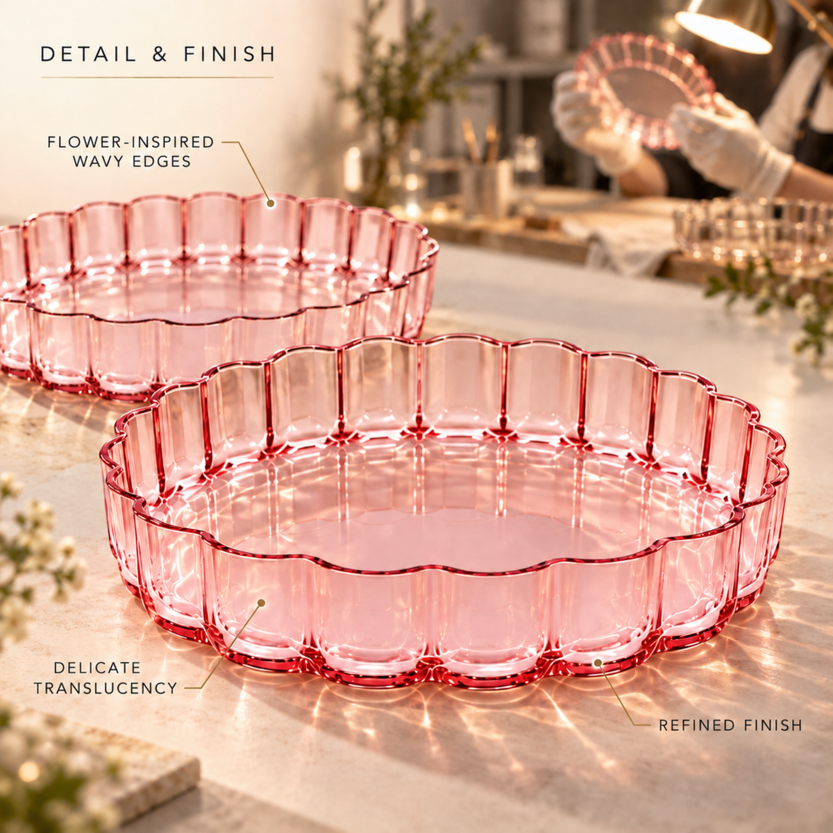 Glass Flower Wave Plates Set Of 2 Durable Value Tableware