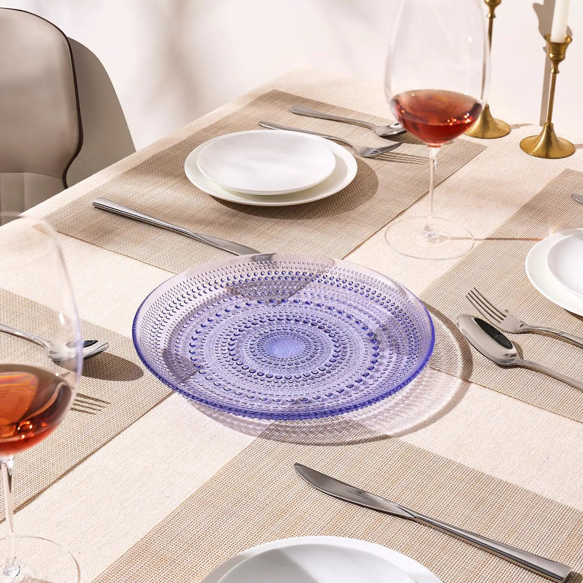 Glass Hobnail Dinner or Charger Plates | Set of 4 | Blue from PriceLows™